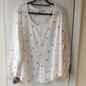 Lucky Brand White Tunic Top with Pink Heart Print
